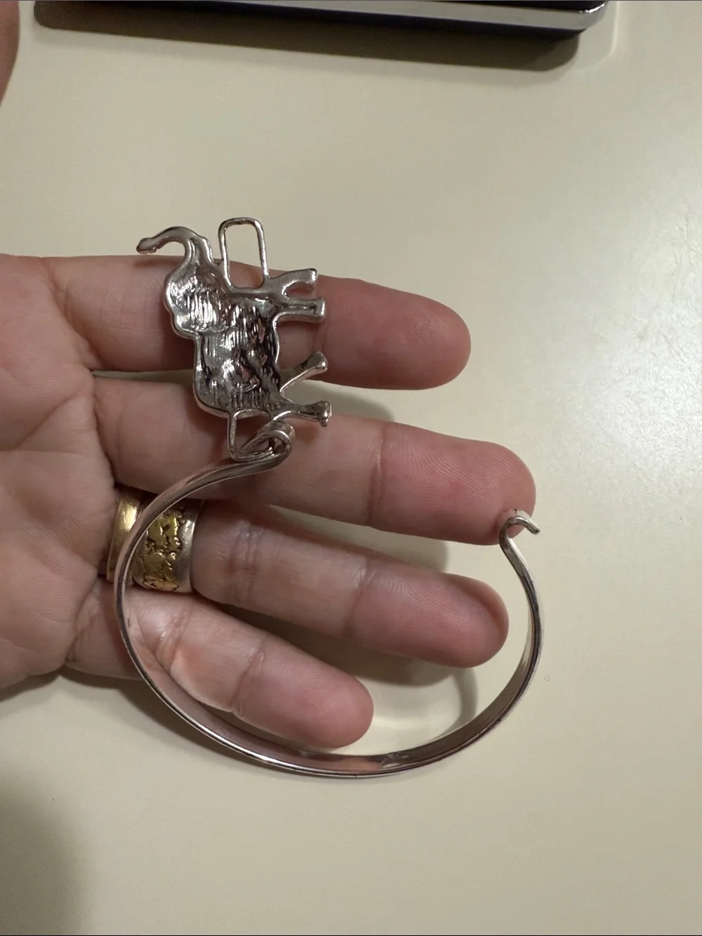 Silver Elephant Multicolor Inlay Bangle Bracelet